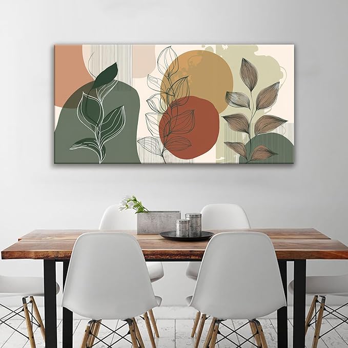 Tsomzxng Canvas Art Wall Decor Abstract Boho Wall Art For Living Room Modern Century Canvas Prints Paintings Pictures Green Botanical Bohemain Wall Art For Hotel Home Wall Artwork 24x48 Inch