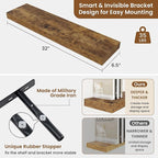 fuqing Floating Shelves for Wall, Bathroom Shelf Wall Mounted for Storage, Shelves with Invisible Bracket for Bedroom, Kitchen, Living Room, Farmhouse Small Book Shelf, 32 Inch Set of 2, Rustic Brown