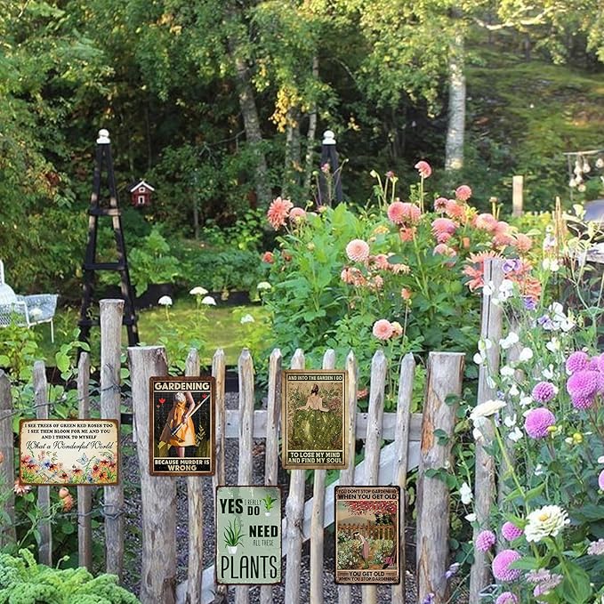 5 Pack Garden Signs Vintage Metal Tin Signs For Outside Garden Signs Decorative Outdoor Plant Lover Gifts Gardening Gift For Women Yard Sign Funny Gardening Decor 12x8 Inch