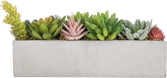 MyGift Faux Succulent Plant Arrangement in 12-Inch Gray Cement Pot