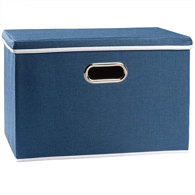 PRANDOM Large Collapsible Storage Bin with Lid [1-Pack] Fabric Foldable Storage Box Organizer Container Basket Cube with Cover for Home Bedroom Closet Office Nursery Royal Blue(17.7x11.8x11.8)