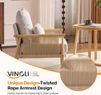 VINGLI Boho Braid Accent Armchair,Mid-Century Modern Chiar with Solid Wooden Armrest,Comfy Louge Cushion Chair with Waist Pillow for Bedroom,Living Room,Reading Room, Light Gray