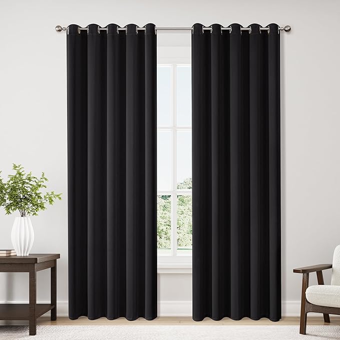 ChrisDowa Blackout Curtains 70 inches Wide for Bedroom - 2 Panels Set Extra Wide Grommet Thermal Insulated Room Darkening Curtains for Living Room (Black, 70 x 84 Inch)