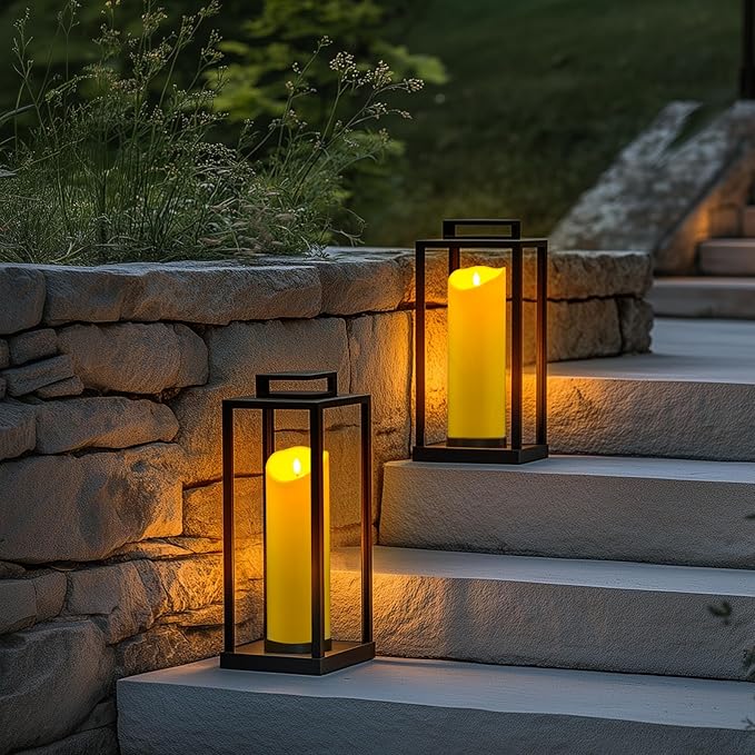 Homemory 4"x12" Outdoor Waterproof Flameless Candles with Timers and Remote Control, Battery Operated Candles, LED Plastic Candles, Dark Ivory, Set of 2
