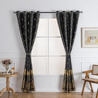 Grommets Blackout Long Window Curtains Black Gold-52W*84L 2PCS Drapes for Bedroom