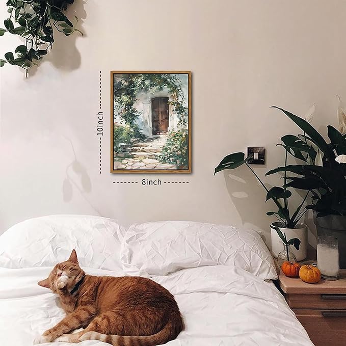 Floating Framed Canvas Vintage Wall Art, Rustic Cottage Spring Garden Oil Paintings Print, Country Floral Pictures Wall Decor for Living Room Bedroom Office Home Decor 8x10 inch