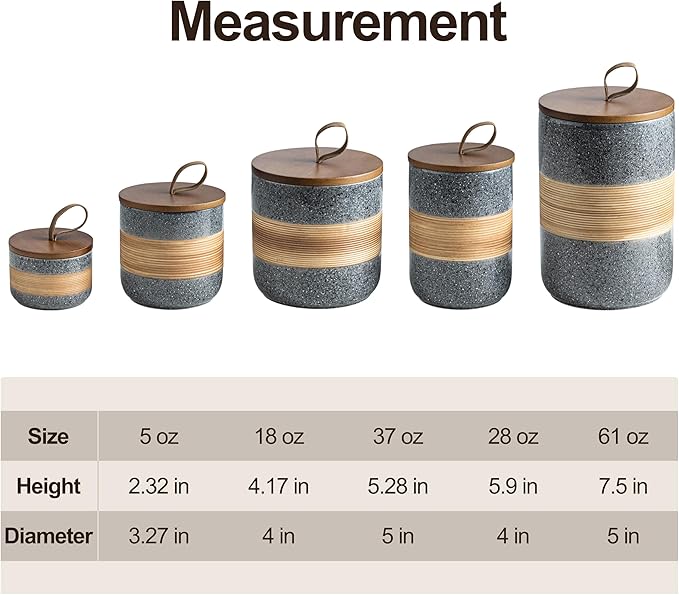 Large Storage Containers with Lids, Ceramic Coffee Container Kitchen Food Storage Cookie Jars with Airtight Lid for Spice Sugar Tea Bag, Stackable Decorative Jars for Counter, Grey & 61oz