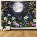 Neasow Aesthetic Moon Garden Tapestry Wall Hanging, Night Landscape with Colorful Plants Floral Tapestries for Bedroom Home Decor Multi Color 36×48 inch (90cm×120cm)