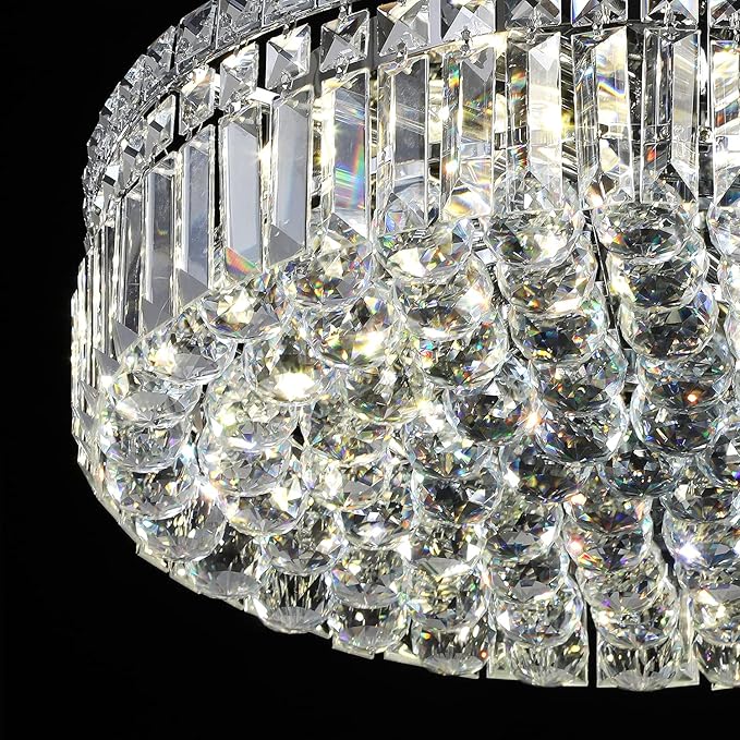 6-Lights Crystal Flush Mount Chandelier Light Fixture with K9 Crystals Modern Ceiling Lights Elegant Pendant Lamp for Bedroom,Hallway,Bar,Living Room,Dining Room,H5.9 xW20 (Bulbs Not Included)