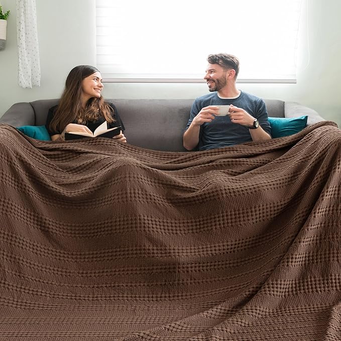 PHF Cooling Waffle Blanket California King Size, Lightweight 60% Rayon Derived from Bamboo & 40% Cotton Breathable Blanket for Hot Sleepers, Soft and Luxury for Bed Couch Sofa, 110"x96", Cocoa Brown