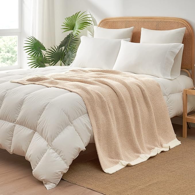 Snuggle Sac Heather Beige Throw Blankets Luxurious Microfiber Fabric, Reversible Super Soft Throws Warm Cozy Knit Fuzzy Plush Throw Blanket for Couch, Bed, Sofa, Camping, Beige,50x60 inches