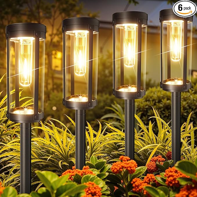 Solar Pathway Lights Outdoor 6 Pack, Bright & Taller Solar Lights Outdoor Waterproof, Auto On/Off 15Hrs+ Morden Path Light Solar Powered Landscape Lights for Yard Garden Walkway Driveway Lawn