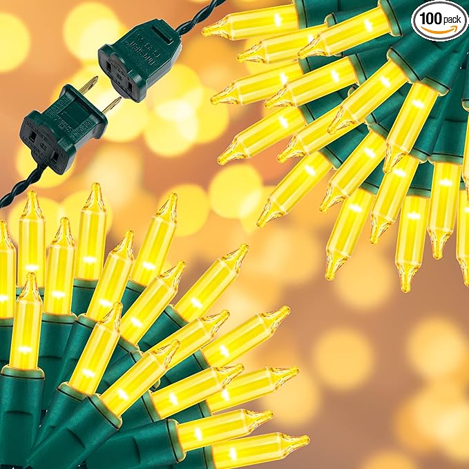 100LIGHTS Yellow Extra-Bright with End Connectors Christmas Decorative Lights 5.98m UL Certified Mini String Light Set Waterproof for Home Garden Holiday Christmas Tree Party Patio Wedding