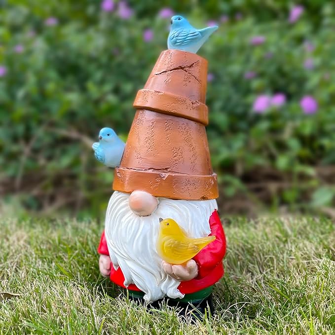 COWOS Solar Garden Figurine, Cute Resin Gnome Sculpture, Garden Statues Outdoor Decor, Funny Gnome Gift Sculpture Decoration for Home Patio Yard Lawn Porch Ornament