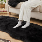 AMTOVO Faux Sheepskin Rug, Black Ultra Soft Fluffy Shag Area Rug, 2 x 6 ft Faux Fur Rug for Bedroom Sofa Throw Cushion Room Decor, Sheepskin