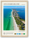 HesenDot Natural OAK Wood Framed Anna Maria Island Wall Art,12x16in Florida Seascape Canvas Wall Print,Classic Urban Landmark Wall Decor for Living Room, Bedroom,Office Gallery Set of 1