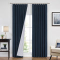Vision Home Navy Blue Pinch Pleated Full Blackout Curtains Linen Blended Room Darkening Curtain Panels 90 inch for Living Room Bedroom Thermal Insulated Pinch Pleat Drapes with Hooks 40" Wx90 Lx2