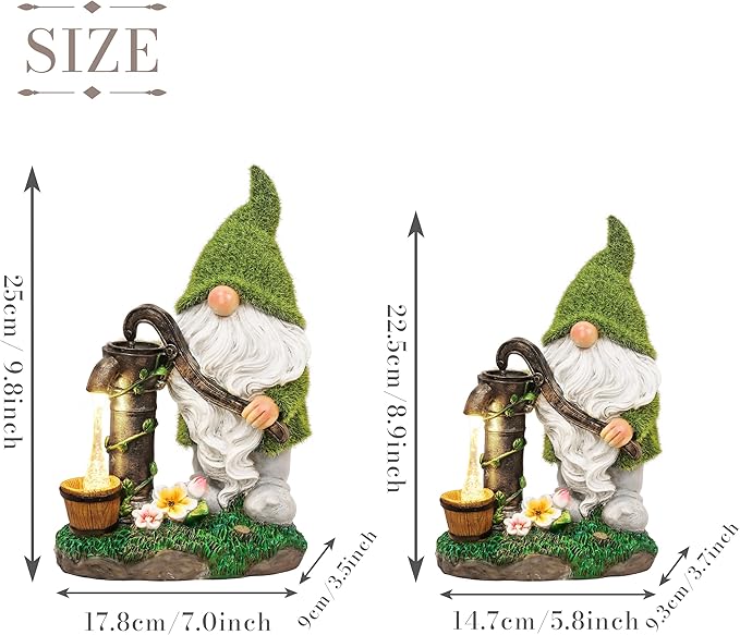 TERESA'S COLLECTIONS Resin Garden Gnomes Decor with Solar Lights, Fathers Gifts, Green Outdoor Decorations for Porch Patio, Gifts for Dad and Mom，Outdoor Garden Decor Ornaments for Outside, 10"