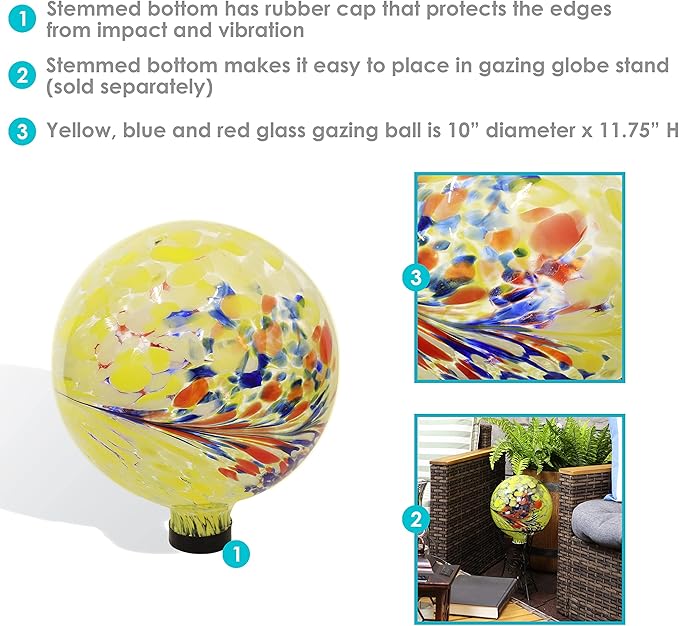 Sunnydaze 10-Inch Gazing Ball for Garden - Glass Gazing Globe for Outside - Garden Orb Yard Decor - Bright Summer Burst