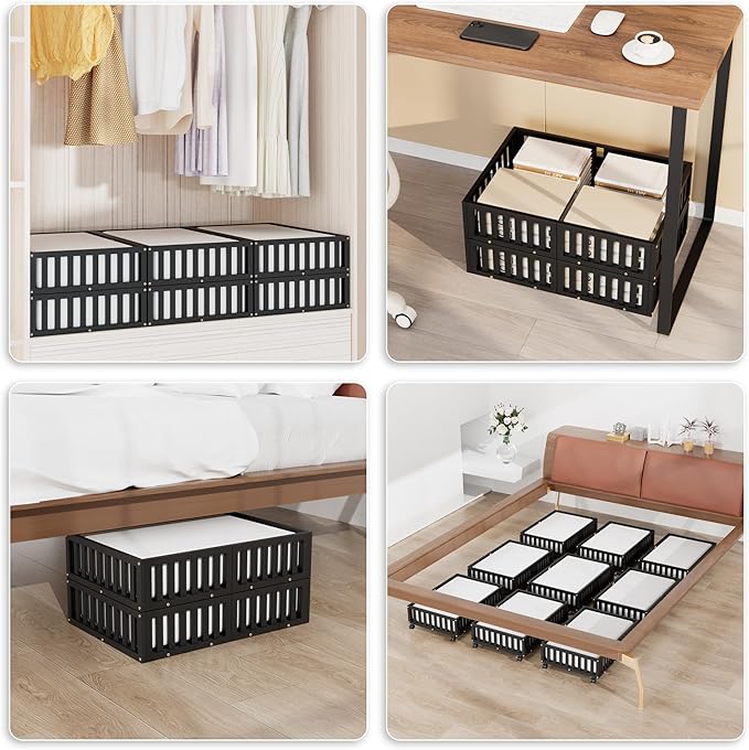 Bamboo Under Bed Storage with Wheels (2-Pack) – Rolling Underbed Shoe Organizer Box for Shoes, Blankets, Toys, Clothes Container Space-Saving Organizer Bins for Bedroom, Closet, Dorm, Nursery