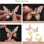 SAOROPEB 3D Butterfly Wall Decor, 48 Pcs 4 Styles 2 Color 3 Sizes, Removable Metallic Wall Sticker Room Mural Decals for Kids Bedroom Nursery Classroom Party Decoration (2 Color)