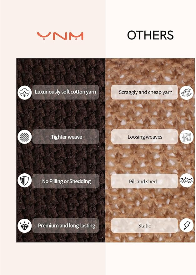 YnM Chunky Cotton Knit Throw Blanket, Cable Knit Throws for Bed Couch Sofa, Comfy & Relaxing, Decorative Piece for Farmhouse Modern Boho Rustic Scandinavian Chic Vibe, Chocolate Brown 60x80 Inches