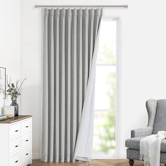 Vision Home Light Gray Pinch Pleated Full Blackout Curtains Linen Blended Thermal Insulated Window Panels 112 inch for Bedroom Living Room Darkening Grey Pleat Drapes with Hooks Back Tab 60"Wx112"Lx1