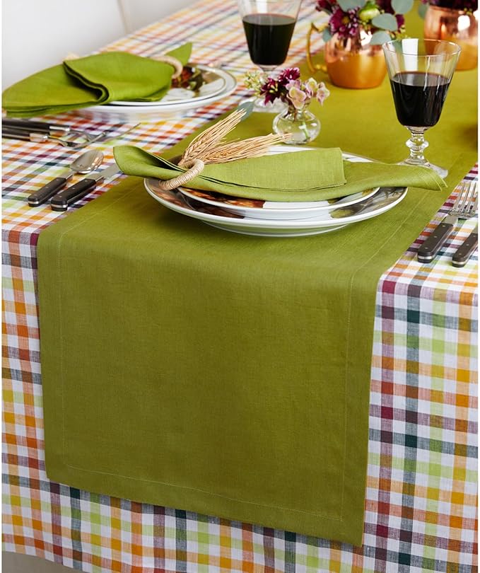 Solino Home Linen Avocado Green Table Runner 108 Inches Long - 100% Pure Linen 14 x 108 Inch Table Runner for Dining, Fall, Autumn, Thanksgiving - Fete