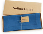 Solino Home Linen Table Runner 36 Inches - 100% Pure Linen Indigo Blue Hemstitch Table Runner 14 x 36 Inch Ideal for Dresser and Coffee Tables - Fall, Autumn - Classic Hemstitch