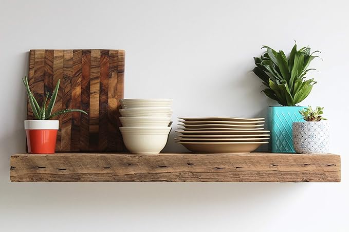 Urban Legacy Reclaimed Barn Beam Deep Shelves | Deep Shelves with Brackets Included, Set of 2 | (Natural Low Profile Bracket, 36" x 11.5" x 3")