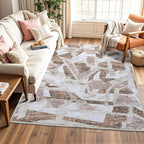 Modern Abstract 6X9 Area Rug for Living Room Bedroom Washable, with Non-Slip Rubber Backing Print Faux Wool Thin, Brown Throw Large Carpet for Kids Playroom Dining Room Pet & Child Friendly