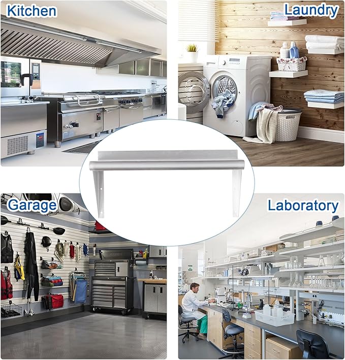 HARDURA Stainless Steel Shelf 18" x 36", 340lb Commercial Shelves Wall Mount Metal Shelving with Backsplash and Brackets for Kitchen, Restaurant, Laundry Room and Home