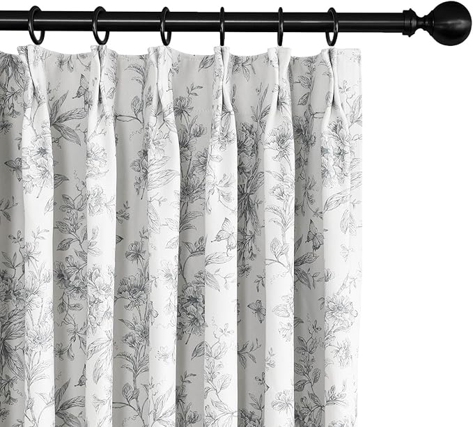Pinch Pleated Vintage Floral Curtains - Room Darkening Drapes for Bedroom Living Room.2 Panels,52 Inches Wide 106 Inches Long