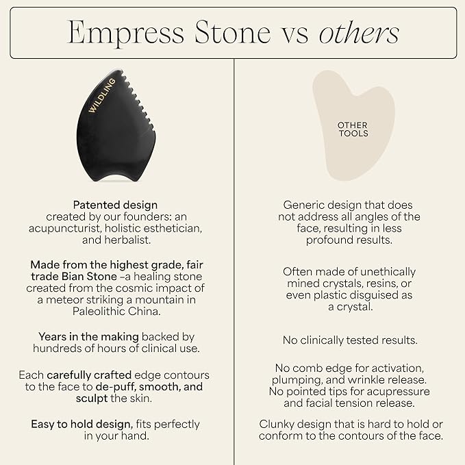 WILDLING Empress Stone Gua Sha Facial Stone I Facial Massage Stone to Lift, Plump, Tone + Sculpt I Patented Design Crafted with 100% Authentic Bian Stone
