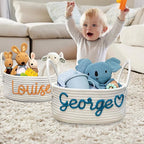Personalized Baby Basket with Name Custom Cotton Rope Storage Bin for Diaper Caddy, Organizer, Keepsake - Shower Gift