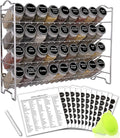 SWOMMOLY Spice Rack Organizer with 36 Empty Square Spice Jars, 396 Spice Labels with Chalk Marker and Funnel Complete Set, for Countertop, Cabinet or Wall Mount,Silver