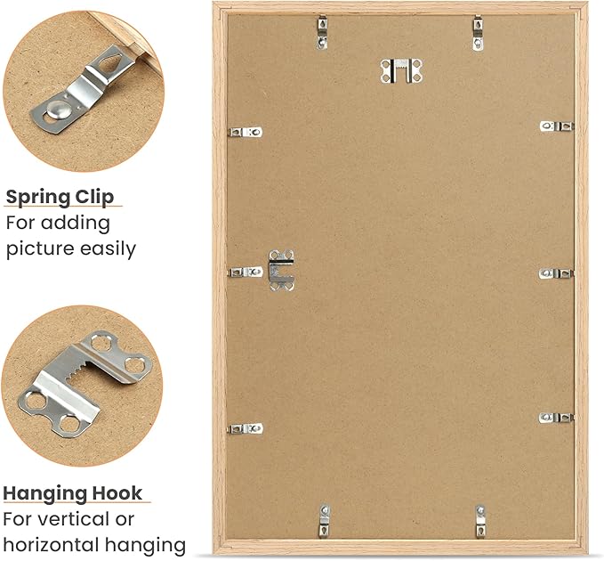 upsimples 12x18 Frame, Natural Solid Wooden Picture Frames, Display 11x17 with Mat or 12 x 18 Without Mat, Vertical or Horizontal Wall Hanging, 1 Pack, Natural