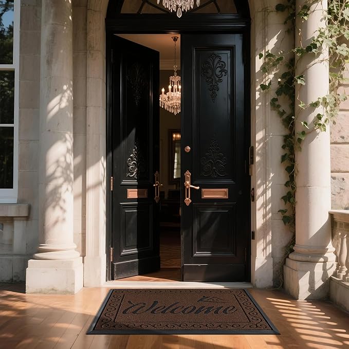 Yimobra Welcome Mat Outdoor Indoor, Waterproof Heavy Duty Front Door Mat Outside Entrance, Extra Sturdy Non-Slip Doormat, Low Profile, Dirt Trapping, 47x32 Inches, Coffee