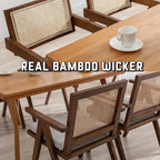 Rattan Dining Chairs Set of 4, Farmhouse Wicker Dining Chairs with Removable Linen Cushion Accent Cane Armchair for Dining Room Kitchen Restaurant, Walnut