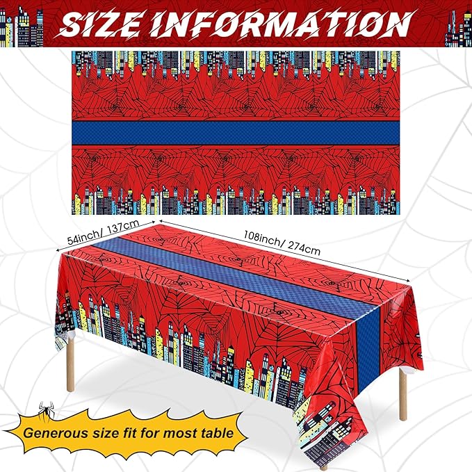 Oudain 5 Pcs Spider Tablecloth 108 x 54 in Red and Blue Plastic Disposable Table Covers City Web Theme Birthday Party Decorations Large Table Cloths for Party Indoor Outdoor (Classic)