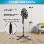 Comfort Zone Electric Oscillating Pedestal Fan, Stand Fan, 16 inch, 3 Speed, 90 Degree Oscillating Head, Adjustable Height and Tilt, Airflow 7.48 ft/sec, Ideal for Home, Bedroom & Office, CZST161BTEBK