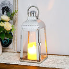 TRIROCKS Stainless Steel Candle Lanterns 12''H Decorative Candle Holders with Tempered Glass for Indoor Outdoor Porch Garden Parities and Wedding(Silver)