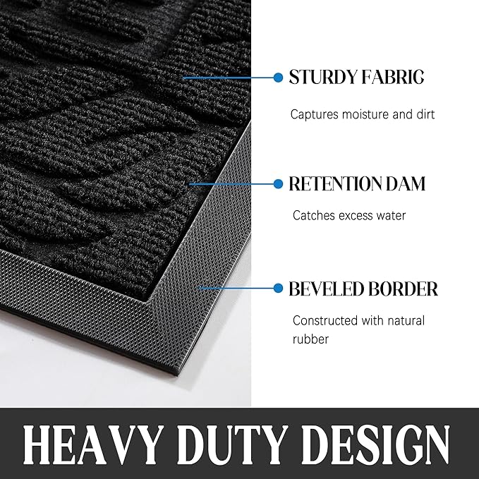 Yimobra Welcome Matt Outdoor, 60x36, Waterproof All-Season Front Door Mat, All-Weather Doormat, Sturdy Natural Rubber, Fade Resistant, Low Profile, Easy Clean Patio Porch Entryway Mat, Black