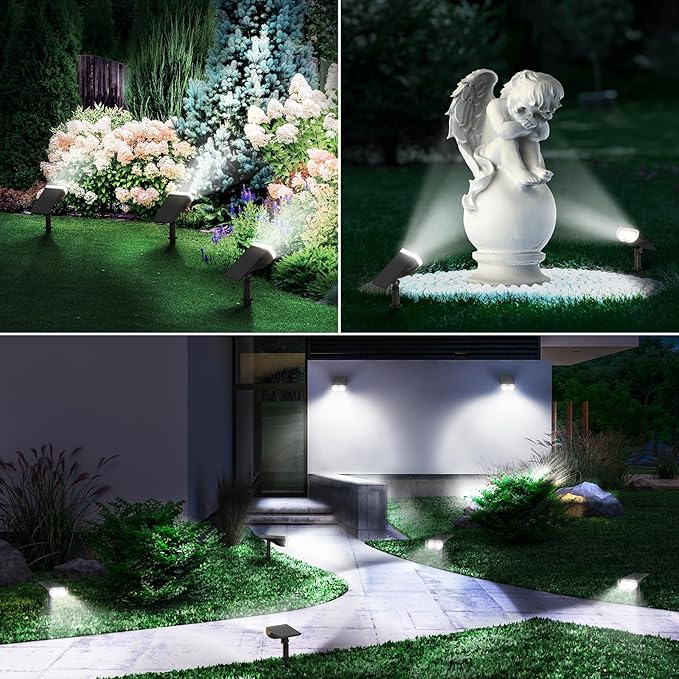 Linkind Solar Lights Outdoor Waterproof IP67, StarRay Dusk-to-Dawn Outdoor Solar Lights, 3 Lighting Modes Solar Spot Lights Outdoor for Garden, Yard, Landscape (Daylight, 4 Pack)