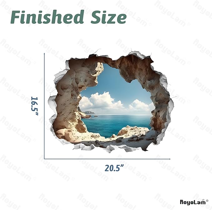Cave by The Sea Wall Stickers for Living Room Large 3D Broken Wall Wall Decals Removable Peel and Stick Wall Art Home Decor Decoration for Bedroom Bathroom Classroom Library