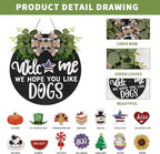 Interchangeable Wooden Seasonal Welcome Sign, Rustic Round Dogs Sign Front Door Wreaths for Home/Wall/Porch Decor, for Easter Spring Summer Fall Halloween Christmas All Season Decorations