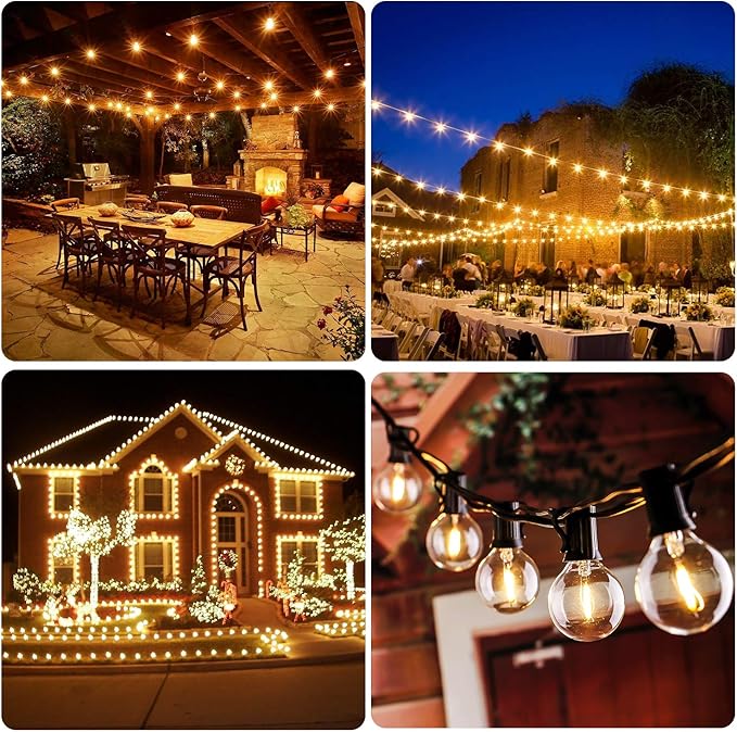 50FT LED G40 Globe String Lights, Shatterproof Outdoor Patio String Lights with 50+2 Dimmable Edison Bulbs, 50 Backyard Hanging Bistro Light Waterproof for Balcony Party Wedding Market Cafe