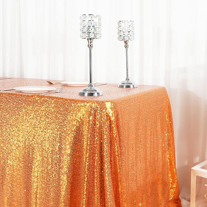 SquarePie Sequin Tablecloth 50 x 72 Inch Orange Sparkly Table Cloth for Halloween Thanksgiving Party Decoration