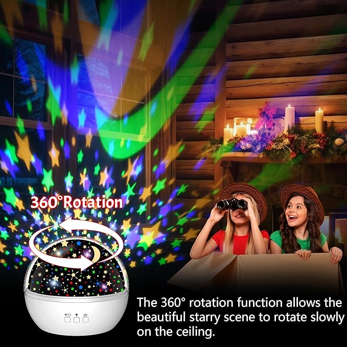 Star Projector Night Light for Kids, Baby Night Lights with Snowflake & Starry Theme, 360 Degree Rotation, 15 Mode Color Changing, Birthday Gift Toys