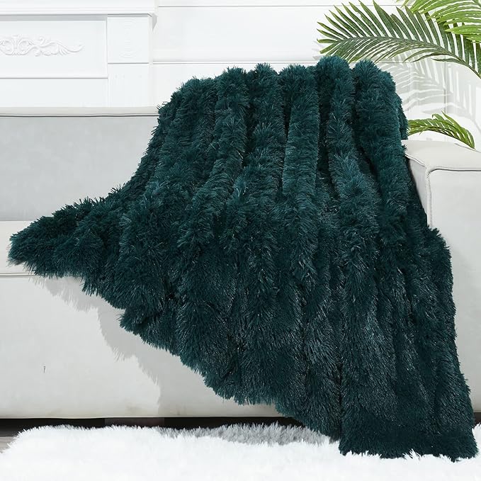 GONAAP Fuzzy Faux Fur Throw Blanket Dark Teal Super Soft Cozy Plush Fuzzy Shaggy Blanket for Couch Sofa Bed (Dark Teal, Throw(50"x60"))
